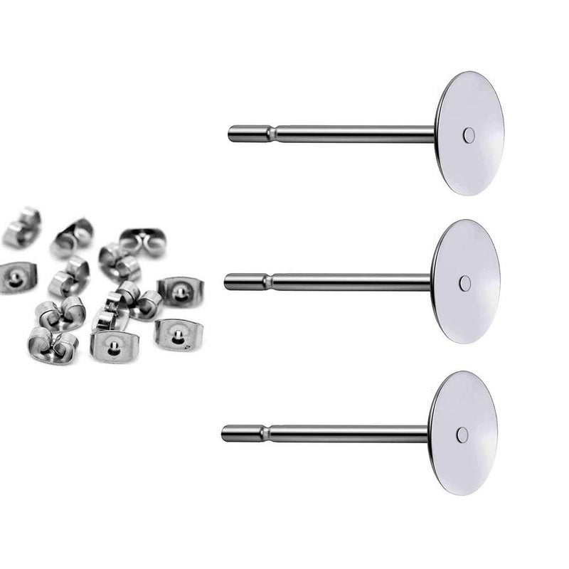 Youdiyla 400pcs Hypoallergenic Stainless Steel Earrings Posts Flat Pad Blank Earring Pin Studs with Butterfly Earring Backs for Jewelry Making Findings (5mm) - Image 1